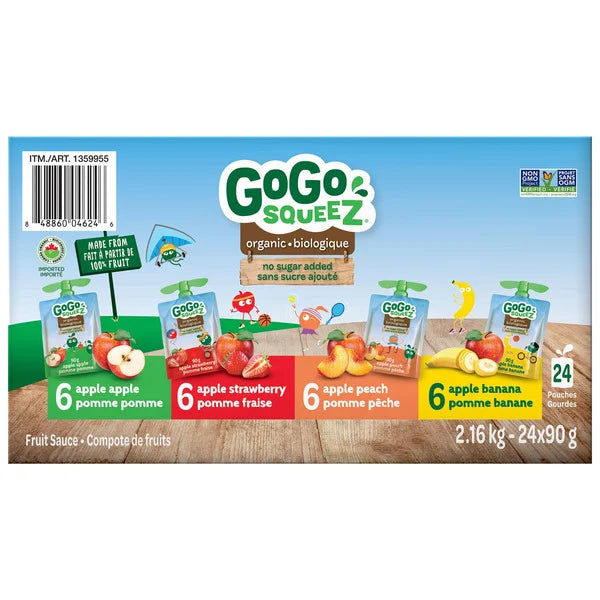 GoGo SQUEEZ - Compotes de fruits biologiques à saveurs variées, 24 x 90 g