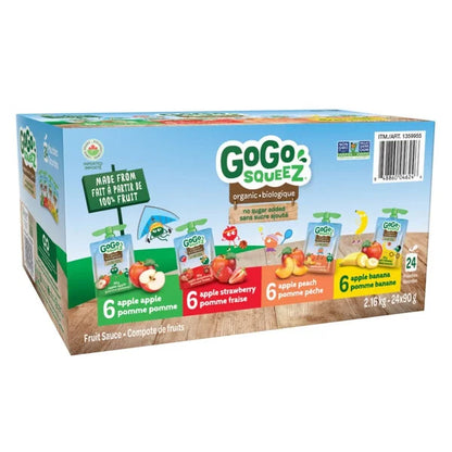 GoGo SQUEEZ - Compotes de fruits biologiques à saveurs variées, 24 x 90 g