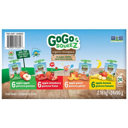 GoGo SQUEEZ - Compotes de fruits biologiques à saveurs variées, 24 x 90 g